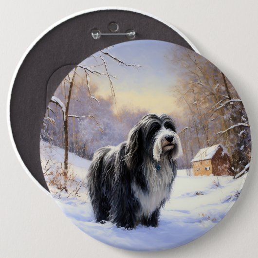 Badge Rond 15,2 Cm Collie Laisser Il Neige Noël (Devant & derrière)
