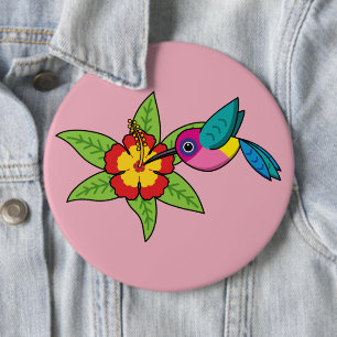Badge Rond 15,2 Cm Colorful Hummingbird on Hibiscus Tropical Flower