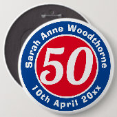 Badge Rond 15,2 Cm Commémoration d'anniversaire avec le nom, l'âge et (Devant & derrière)