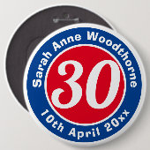 Badge Rond 15,2 Cm Commémoration d'anniversaire avec le nom, l'âge et (Devant & derrière)