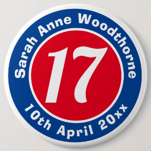 Badge Rond 15,2 Cm Commémoration d'anniversaire avec le nom, l'âge et