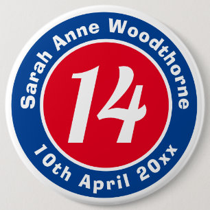 Badge Rond 15,2 Cm Commémoration d'anniversaire avec le nom, l'âge et