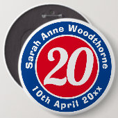 Badge Rond 15,2 Cm Commémoration d'anniversaire avec le nom, l'âge et (Devant & derrière)