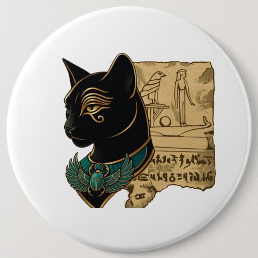 Badge Rond 15,2 Cm Conception de Pharaon Chat Noir (Devant)