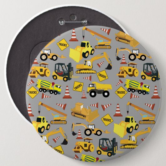 Badge Rond 15,2 Cm Construction Trucks Pattern (Devant & derrière)
