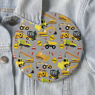 Badge Rond 15,2 Cm Construction Trucks Pattern