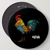 Badge Rond 15,2 Cm coq hawaii aloha hawaiian 157 (Devant & derrière)