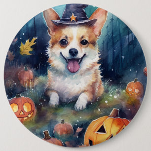 Badge Rond 15,2 Cm Corgi d'Halloween avec la peur Citrouille