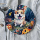 Badge Rond 15,2 Cm Corgi d'Halloween avec la peur Citrouille (En situation)