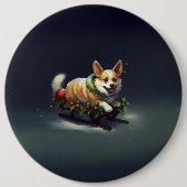 Badge Rond 15,2 Cm Corgi neige de Noël hiver (Devant)
