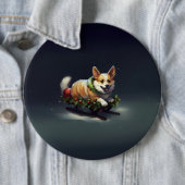 Badge Rond 15,2 Cm Corgi neige de Noël hiver (En situation)