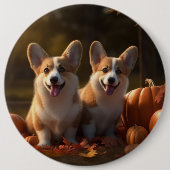 Badge Rond 15,2 Cm Corgi Puppy Automne Citrouille de plaisir (Devant)