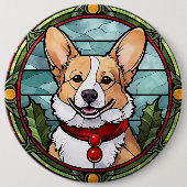 Badge Rond 15,2 Cm Corgi vitrail de Noël (Devant)