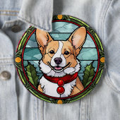 Badge Rond 15,2 Cm Corgi vitrail de Noël (En situation)