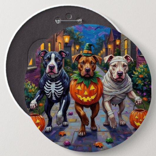 Badge Rond 15,2 Cm Costumes d'Halloween Pitbull Dogs Trick or Treatin (Devant & derrière)