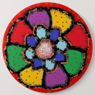 Badge Rond 15,2 Cm Couleurs d'art en forme de pétale rouge pourpre bl
