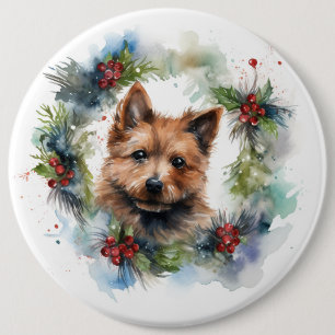 Badge Rond 15,2 Cm Coupe de la fête de la couronne de Noël Terrier au