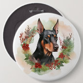 Badge Rond 15,2 Cm Coupe festive Doberman Christmas Wreath (Devant & derrière)