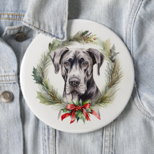 Badge Rond 15,2 Cm Couronne de Noël au Grand Danois Chien de fête