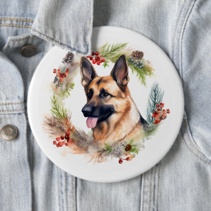 Badge Rond 15,2 Cm Couronne de Noël de Berger Allemand Chien de fête