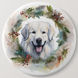 Badge Rond 15,2 Cm Couronne de Noël des Pyrénées majestueuses Chien f