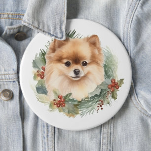 Badge Rond 15,2 Cm Couronne de Noël festive de Pomeranian