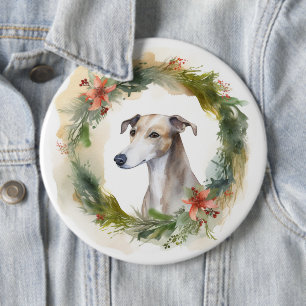 Badge Rond 15,2 Cm Couronne de Noël Greyhound Chien de fête