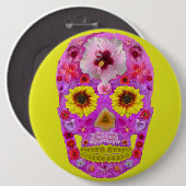 Badge Rond 15,2 Cm Crâne à fleurs 7 (Devant & derrière)