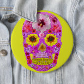 Badge Rond 15,2 Cm Crâne à fleurs 7 (En situation)