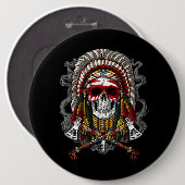 Badge Rond 15,2 Cm Crâne amérindien en chef (Devant & derrière)