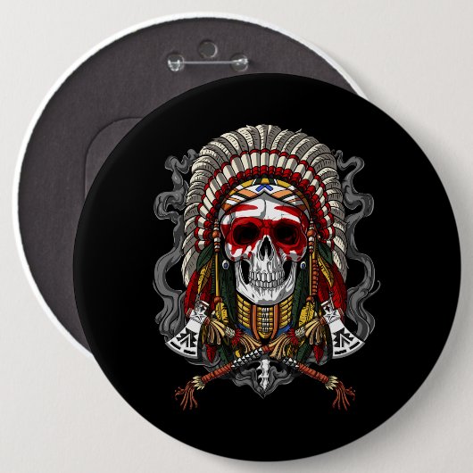 Badge Rond 15,2 Cm Crâne amérindien en chef (Devant & derrière)