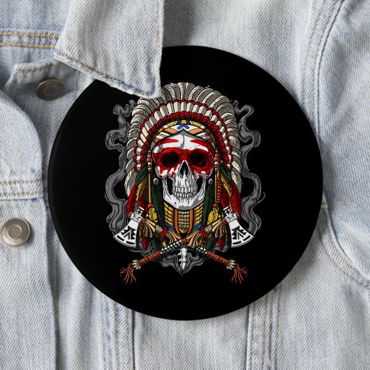 Badge Rond 15,2 Cm Crâne amérindien en chef (En situation)