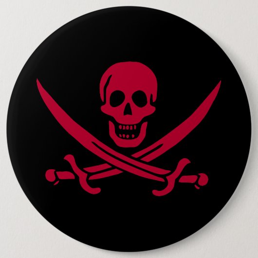 Badge Rond 15,2 Cm Crâne et épées de Crimson Drapeau pirate de Calico (Devant)