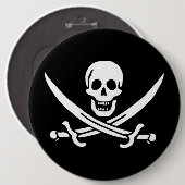 Badge Rond 15,2 Cm Crâne et épées Drapeau pirate de Calico Jack (Devant & derrière)