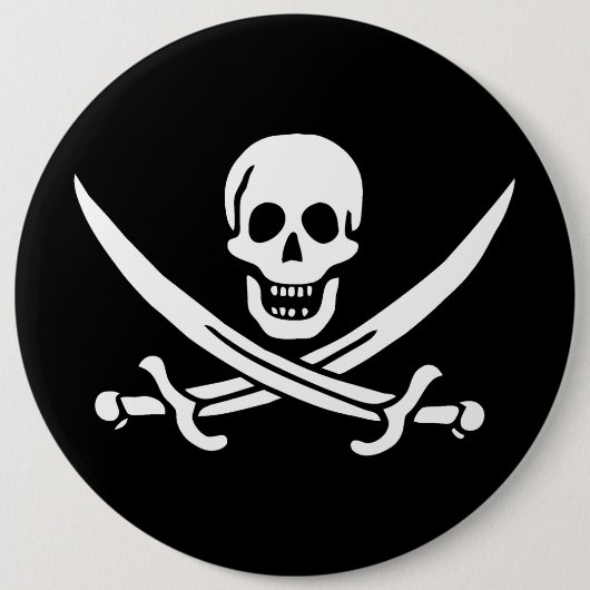 Badge Rond 15,2 Cm Crâne et épées Drapeau pirate de Calico Jack (Devant)