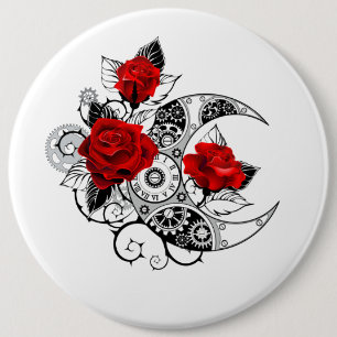Badge Rond 15,2 Cm Croissant mécanique avec roses rouges