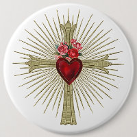 Croix d'or Jésus coeur rouge et amour rose