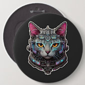 Badge Rond 15,2 Cm Curieux Kitty dans un cyber-casque (Devant & derrière)