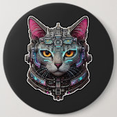 Badge Rond 15,2 Cm Curieux Kitty dans un cyber-casque (Devant)