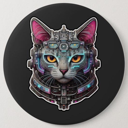 Badge Rond 15,2 Cm Curieux Kitty dans un cyber-casque (Devant)