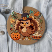 Badge Rond 15,2 Cm Cute caricature Thanksgiving dinde et citrouille (En situation)