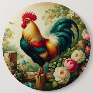 Badge Rond 15,2 Cm Cute coq rustique/vintage