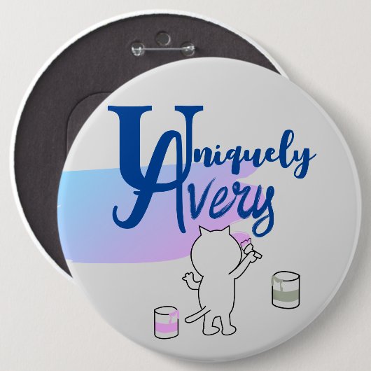 Badge Rond 15,2 Cm Cute Fun Chat Personnalisable Nom Pin (Devant & derrière)