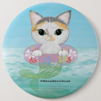 Badge Rond 15,2 Cm Cute purrmaid avec anneau de natation