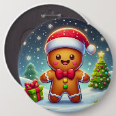 Badge Rond 15,2 Cm Cute Whimsical Noël/homme en pain d'épices d'hiver (Devant & derrière)