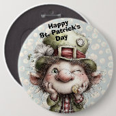 Badge Rond 15,2 Cm Cute Winking Leprechaun (Devant & derrière)