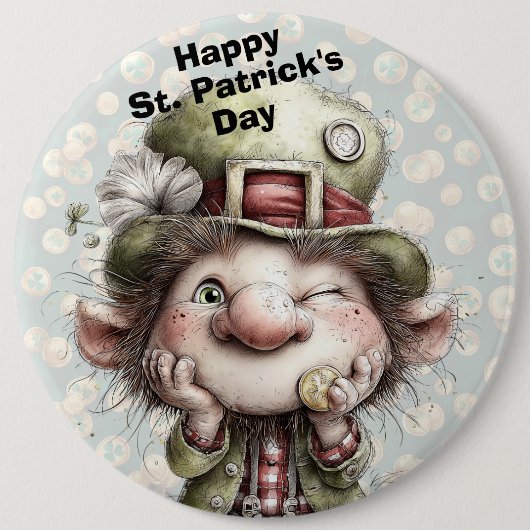 Badge Rond 15,2 Cm Cute Winking Leprechaun (Devant)