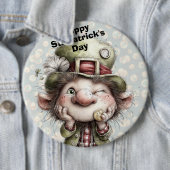 Badge Rond 15,2 Cm Cute Winking Leprechaun (En situation)