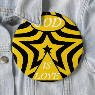 Badge Rond 15,2 Cm Cyber jaune et étoile noire "Dieu est amour" étoil