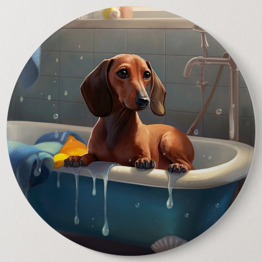 Badge Rond 15,2 Cm Dachshund Bathtime Fun (Devant)